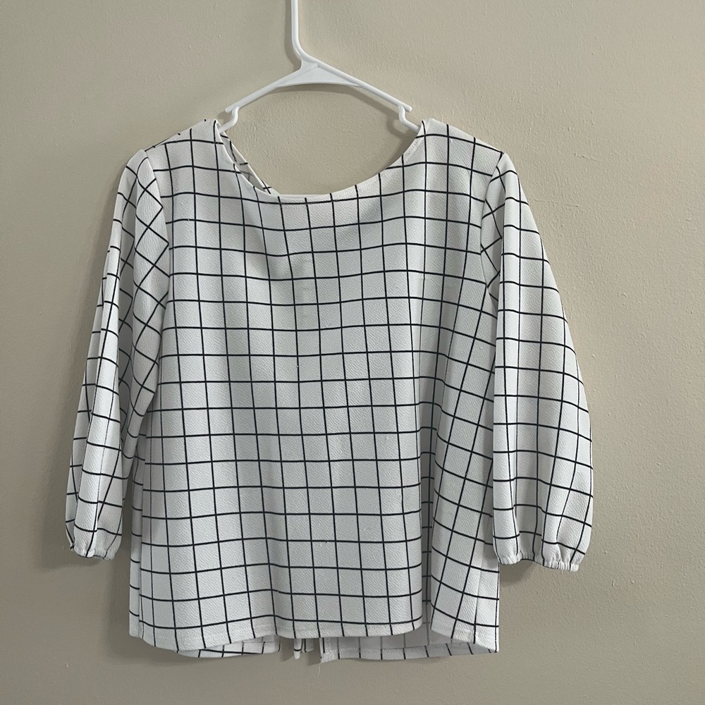 Moa Moa White and Black Checkered Blouse